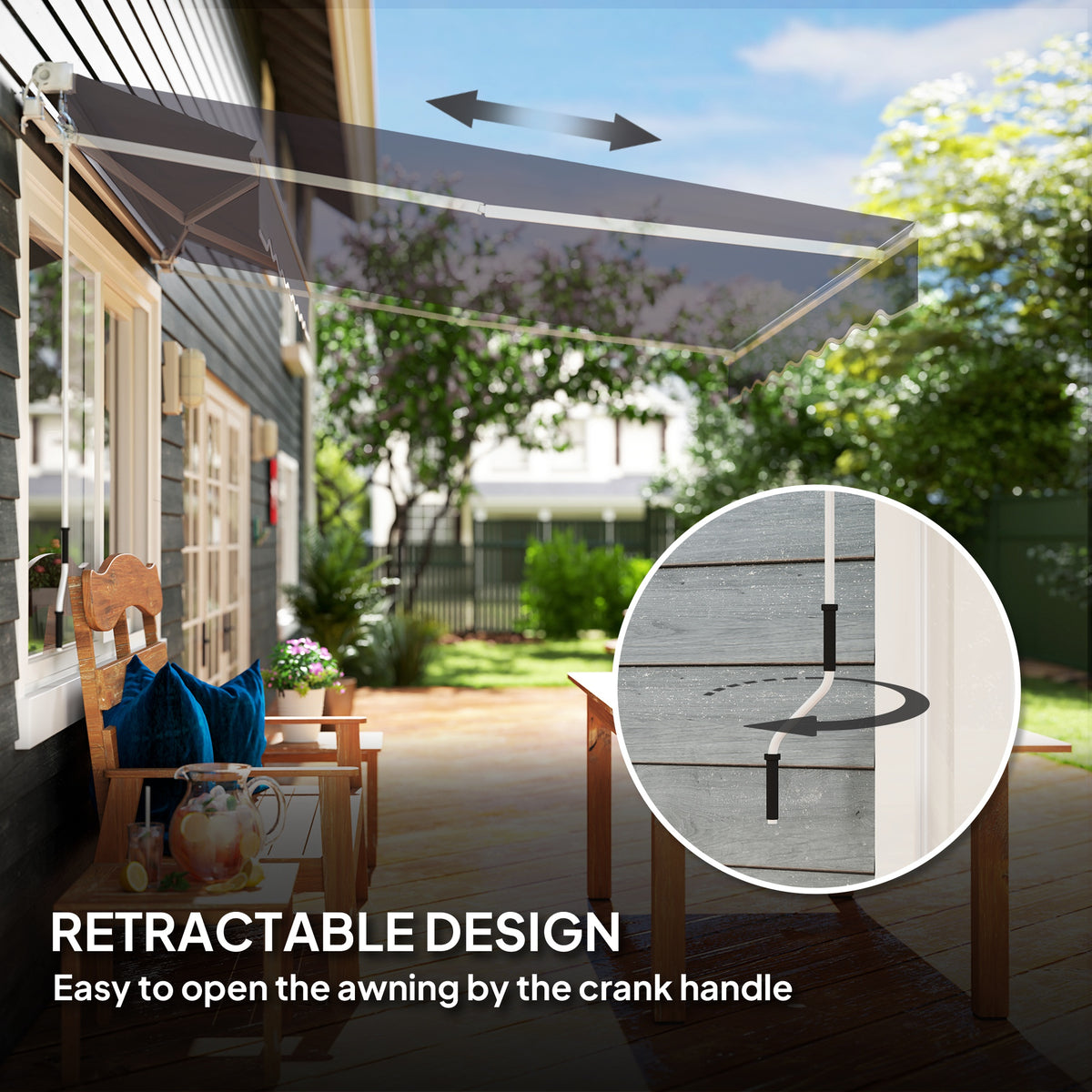 2.5 Metre Manual Retractable Awning Set with Aluminium Frame - Dark Grey