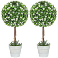 Set of 2 Decorative Artificial Ball Topiary Rose Plants with Pots 60cm - White