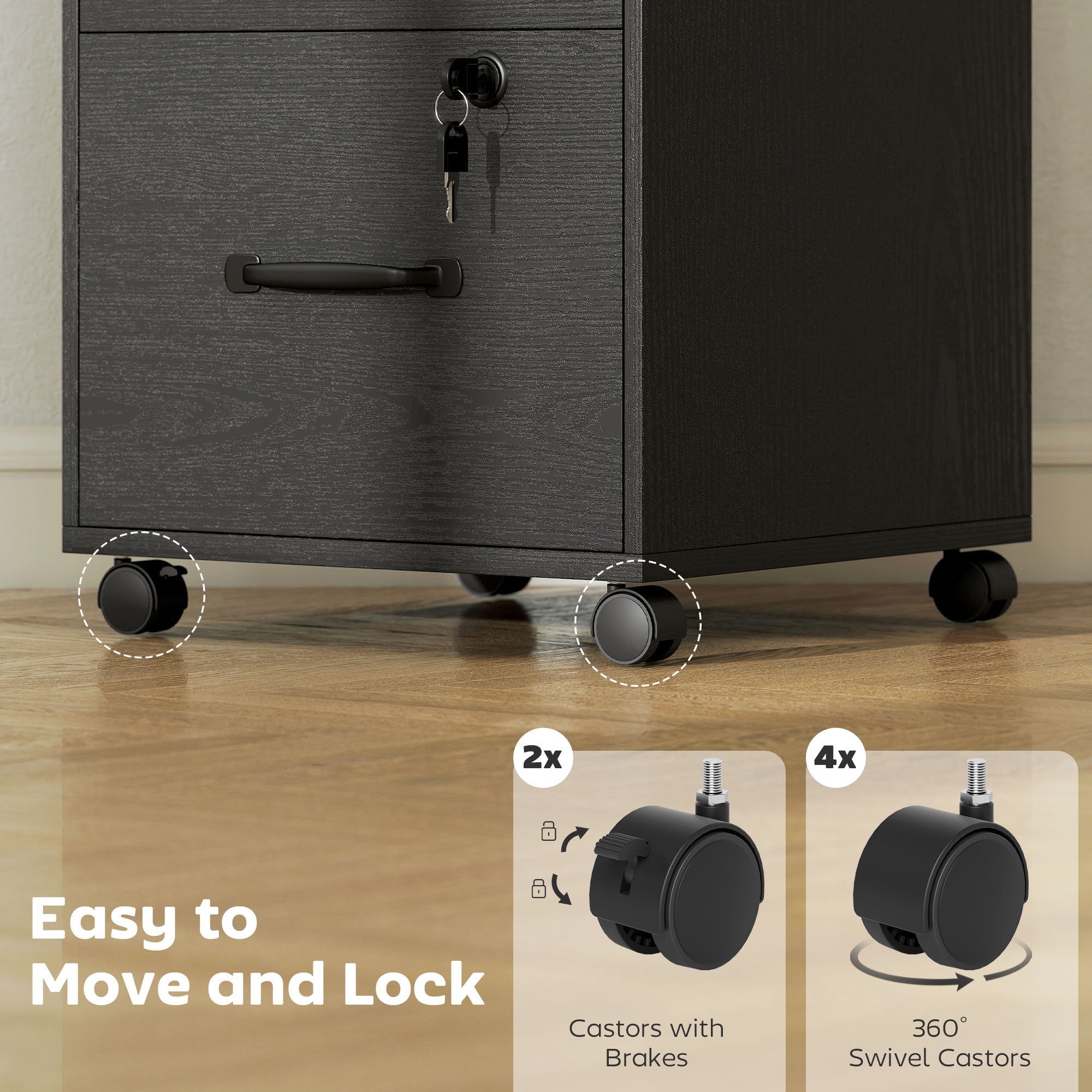 Three Drawer Wood-Effect Filing Cabinet - Black