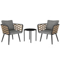 3 Pieces Rattan Bistro Set with Washable Seat and Back Cushions, Glass Top Coffee Table, for Outdoor, Patio, Black