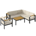 3 Pieces Garden Furniture Set with L-Shaped Sofa, Armchair and Coffee Table, Aluminium Garden Corner Sofa Set