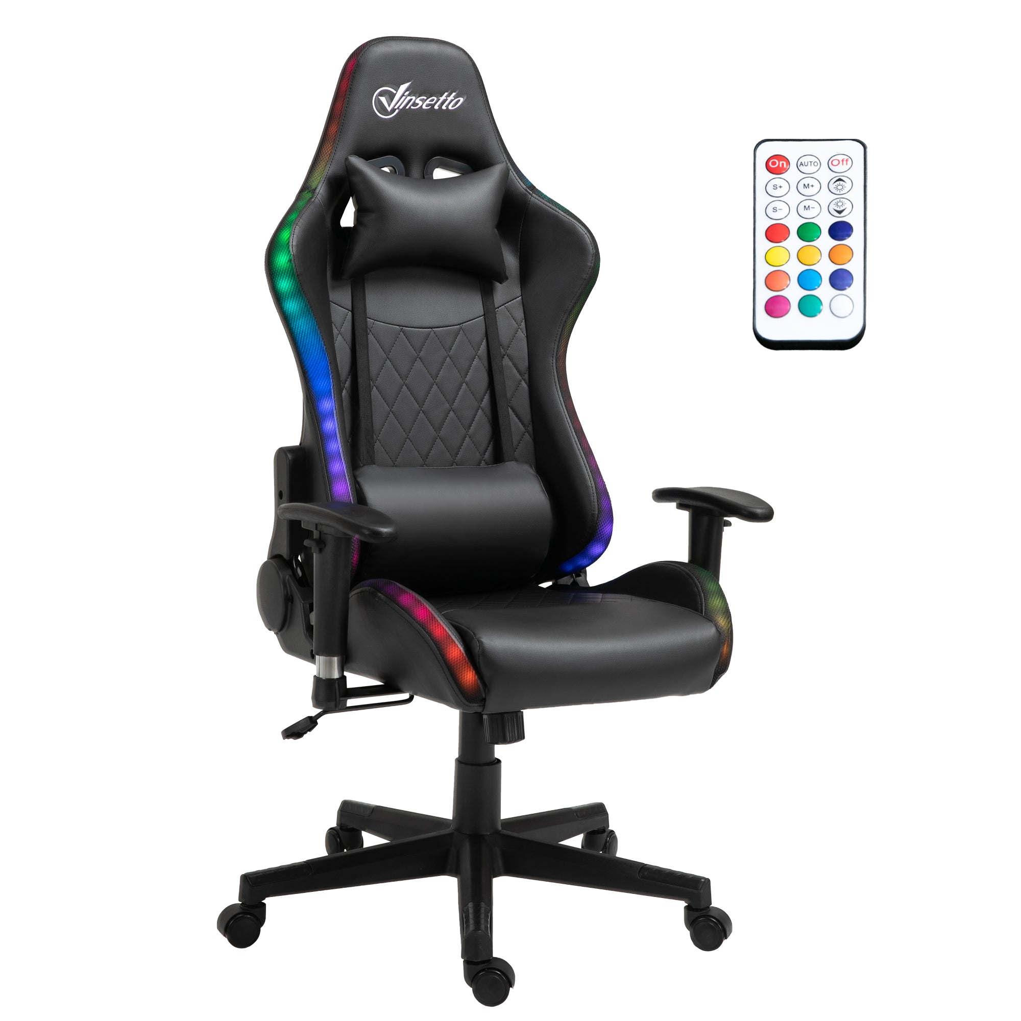 Gaming Chair with RGB LED Light, 2D Arm, Lumbar Support, Height Adjustable Swivel Office Computer Recliner, Racing Gamer Desk Chair for Home, Black