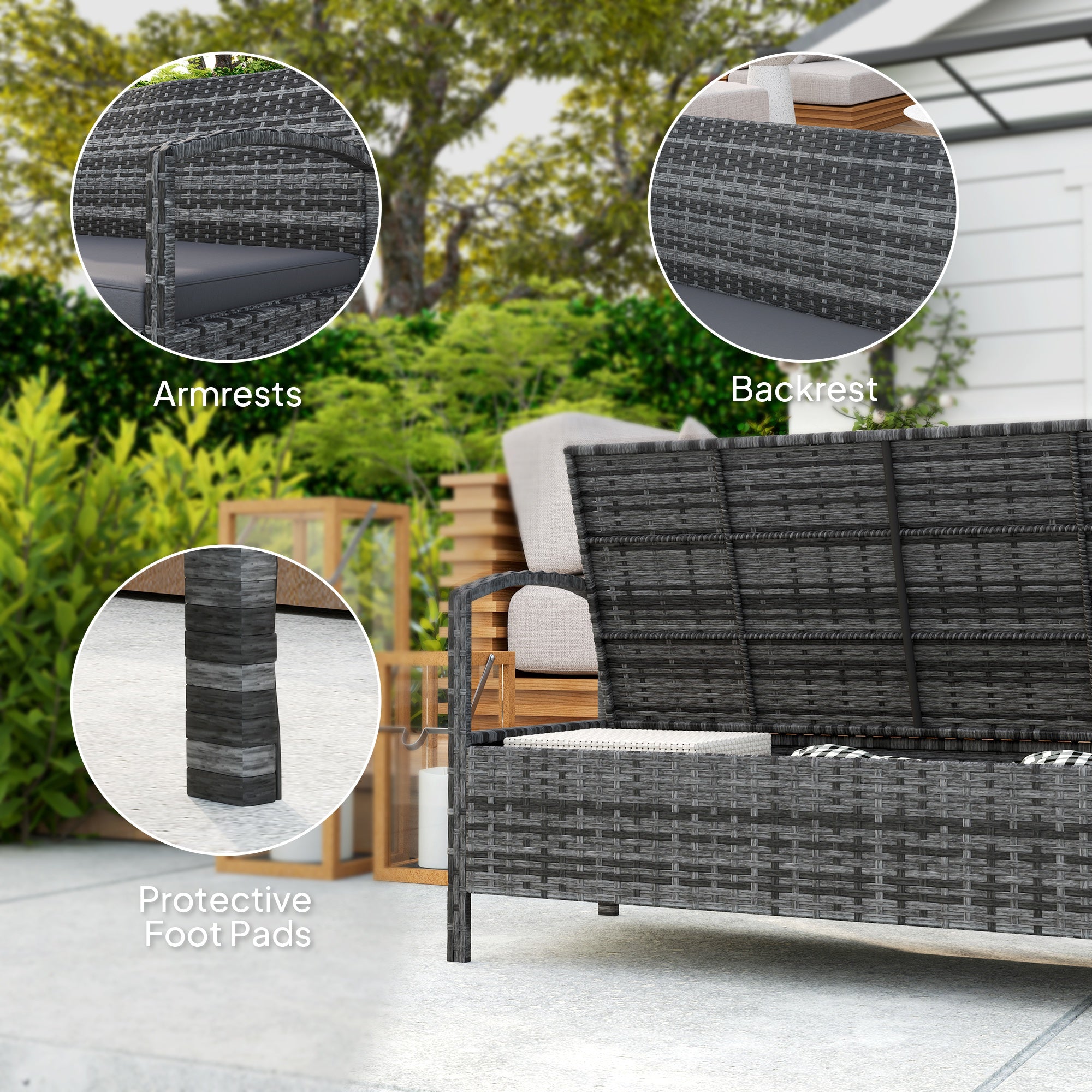 125L Garden Storage Bench with Cushion - Grey