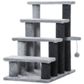 4-Step Pet Stairs with Scratching Posts, Platforms & Toy Ball - Grey
