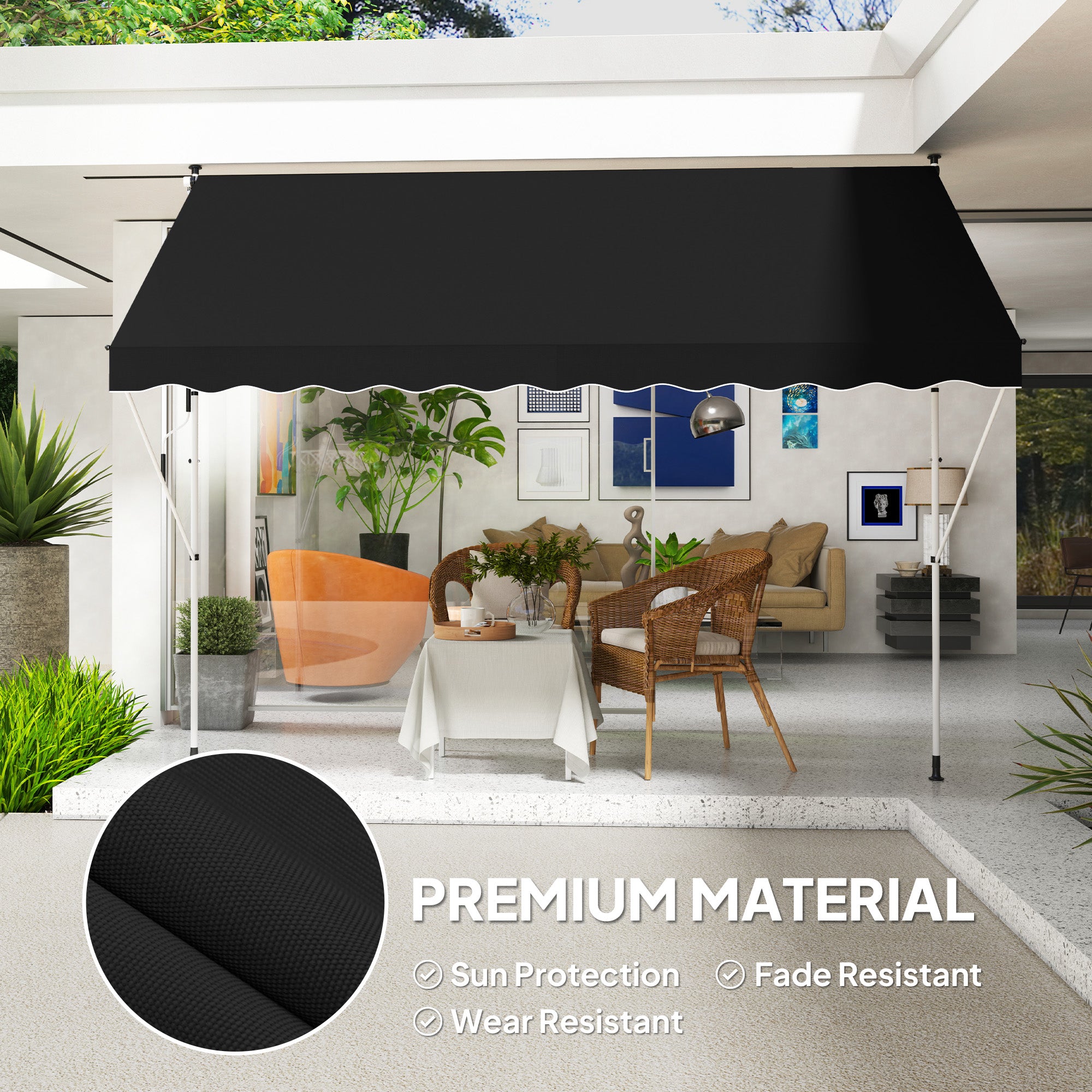 3x1.5m Adjustable Outdoor Aluminium Awning - Black