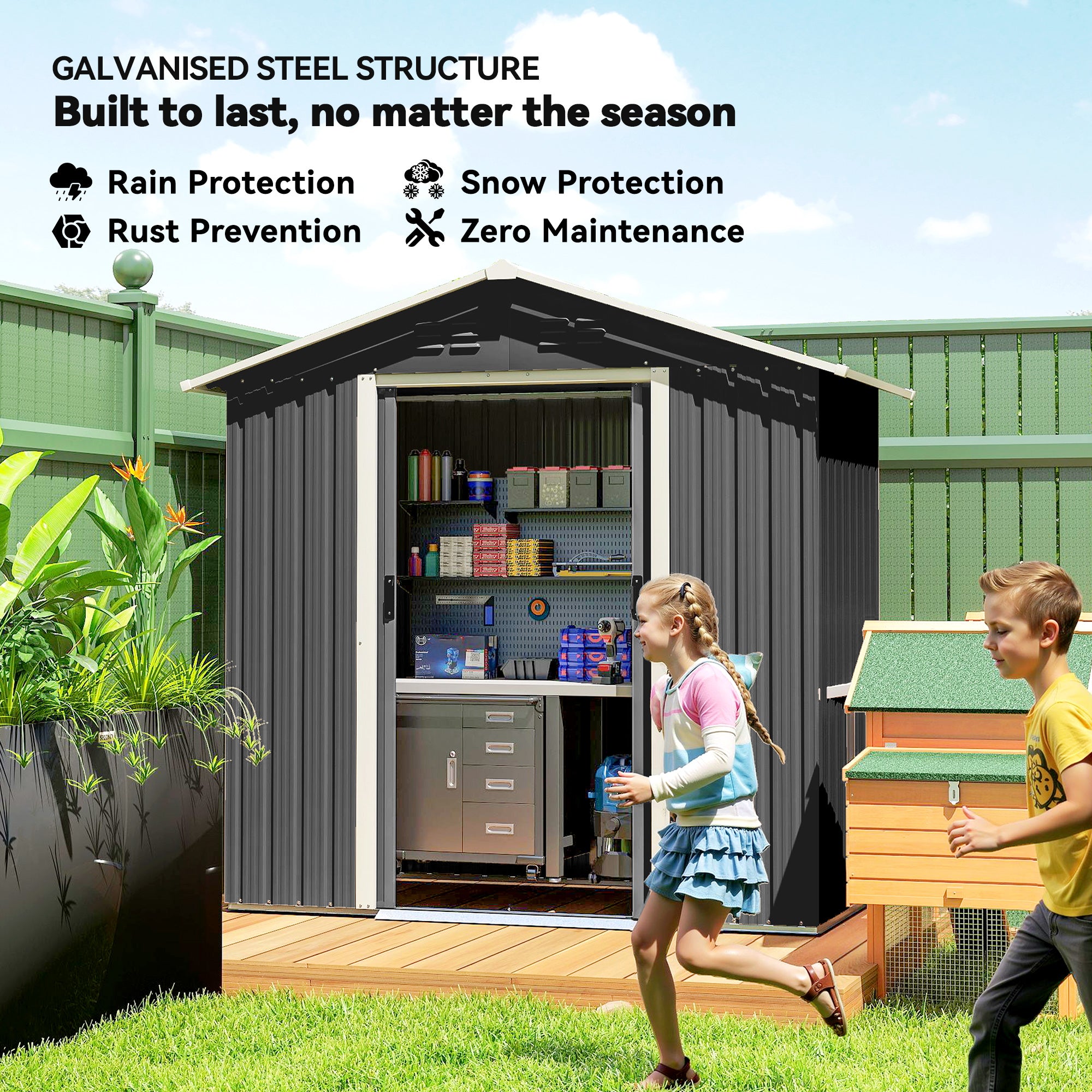 6.5 x 3.5ft Metal Garden Storage Shed - Dark Grey