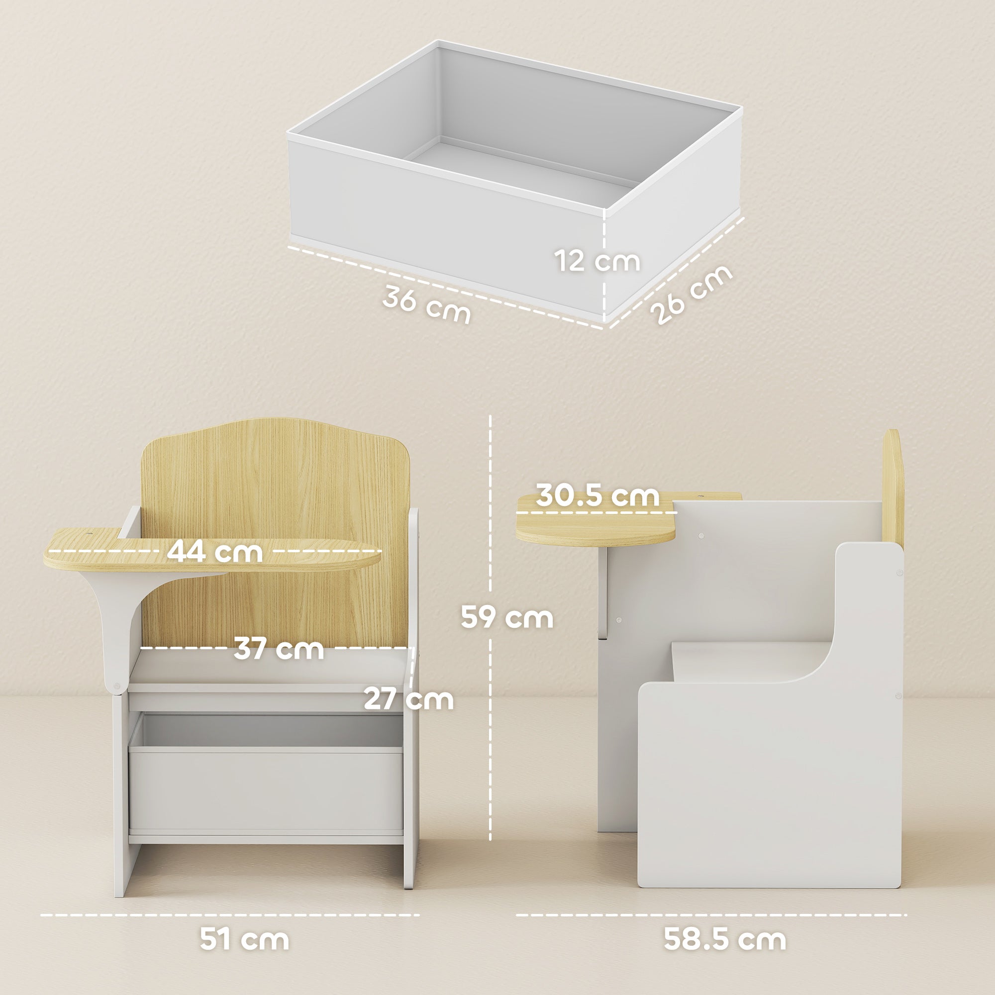 Kids Table and Chair Set, Children Desk and Chair with Storage Bins for Playing, Reading, Painting, for Ages 3-5, White