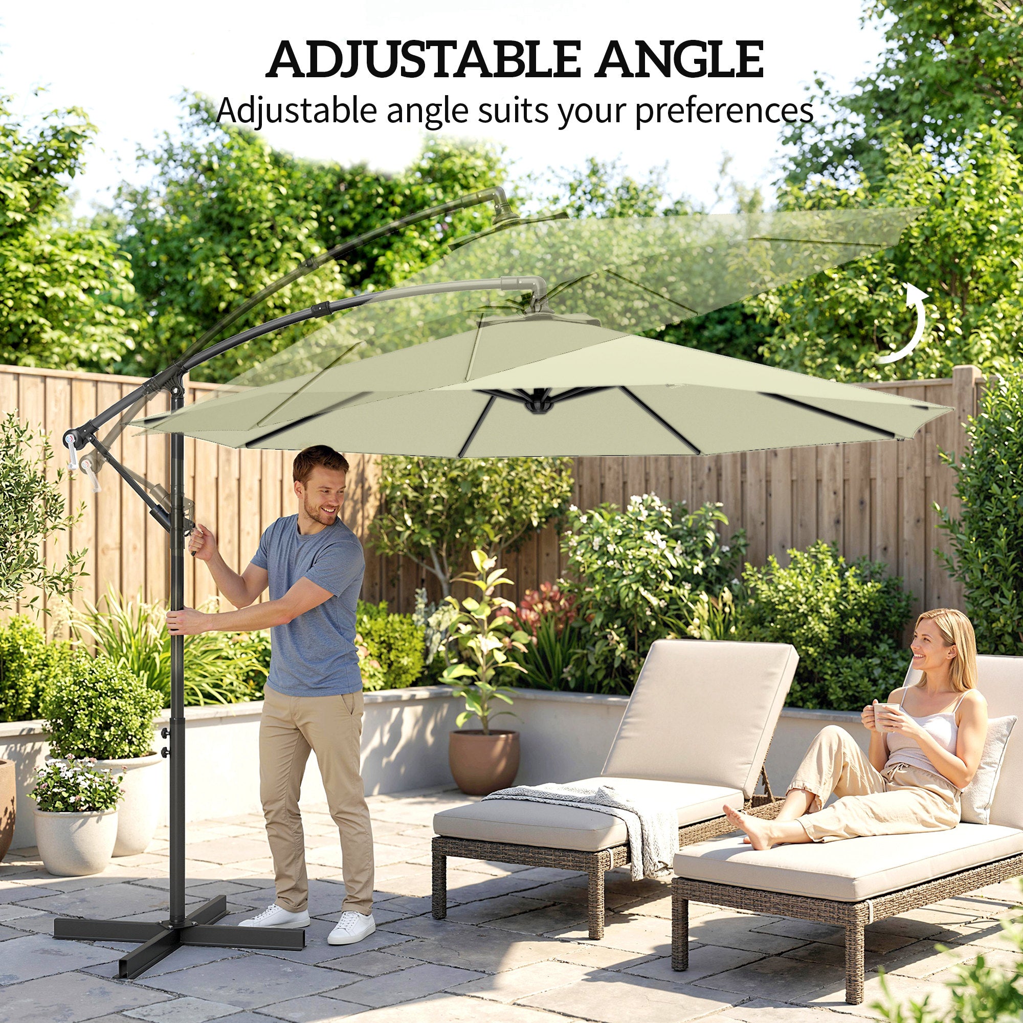 3m Overhanging Cantilever Parasol, with Cross Base - Beige