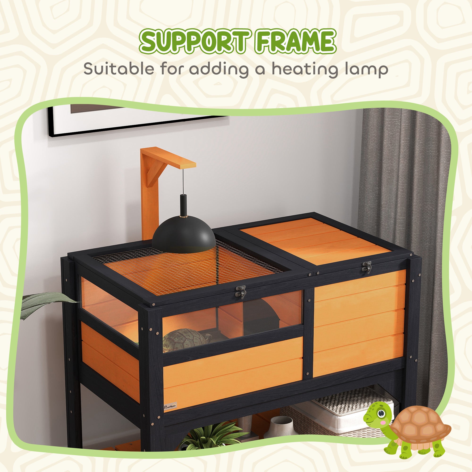 Wooden Tortoise House, with Shelter, Run, Shelf, Lamp Holder, Tray, Yellow