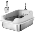 XL Stainless Steel Cat Litter Box with High Sides, Metal Scoop, 60 x 40 x 30 cm