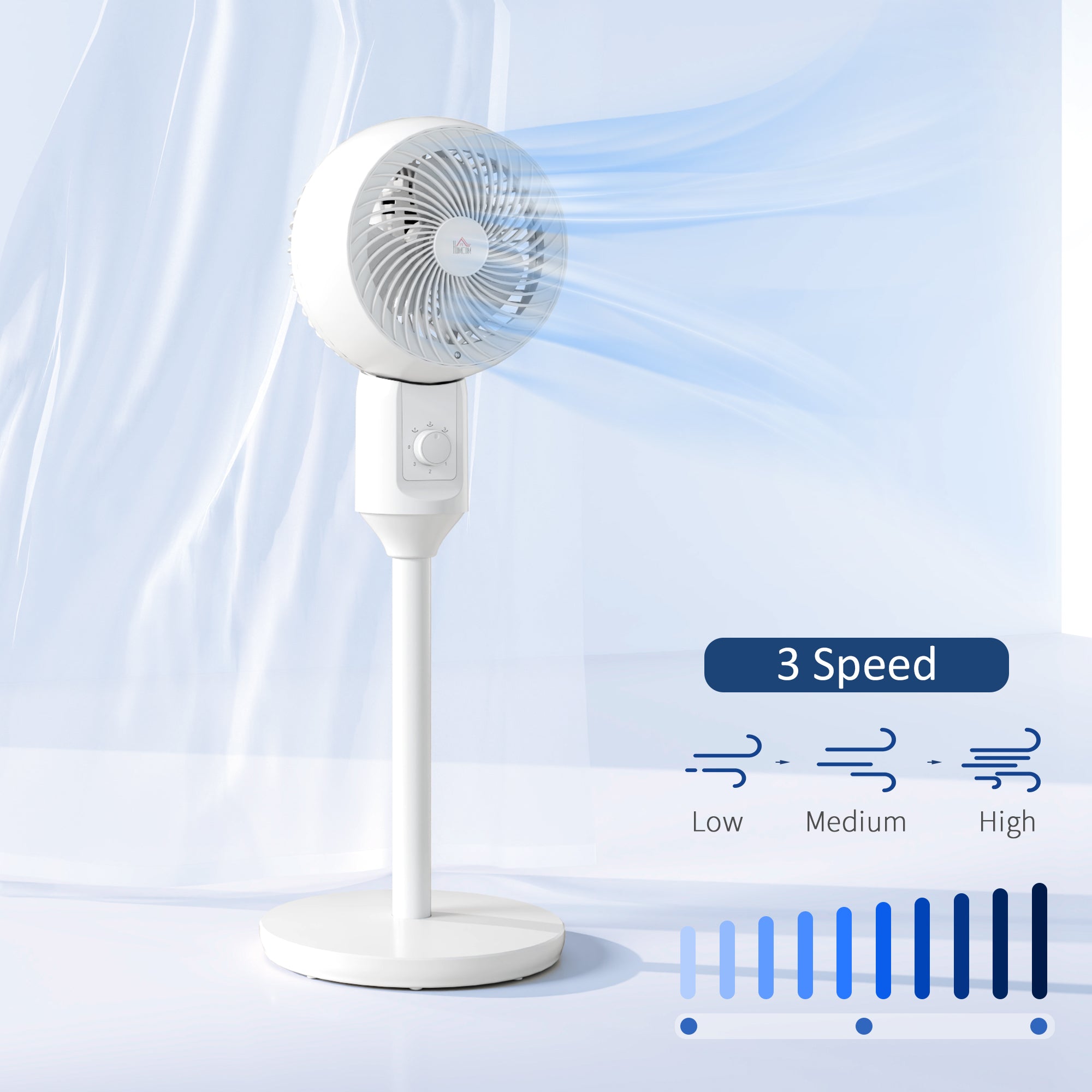 9'' Air Circulator Fan with 3 Speeds, 70° Oscillation & 90° Tilt, Carry Handle - White