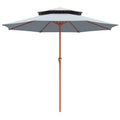 2.7 m Garden Parasol with Double Top Outdoor Market Table Umbrella with Crank System, Light Grey