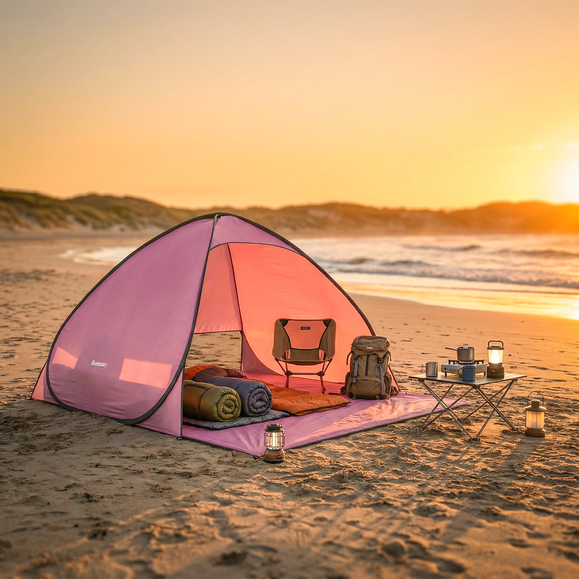 Pop up Beach Tent, UV 50+ Sun Shelter with Carry Bag, 2x1.5m for 2-3 Person, Pink
