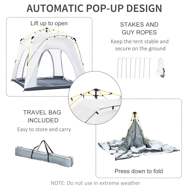4 Person Automatic Pop Up Camping Tent with Welded Floor - Light Grey