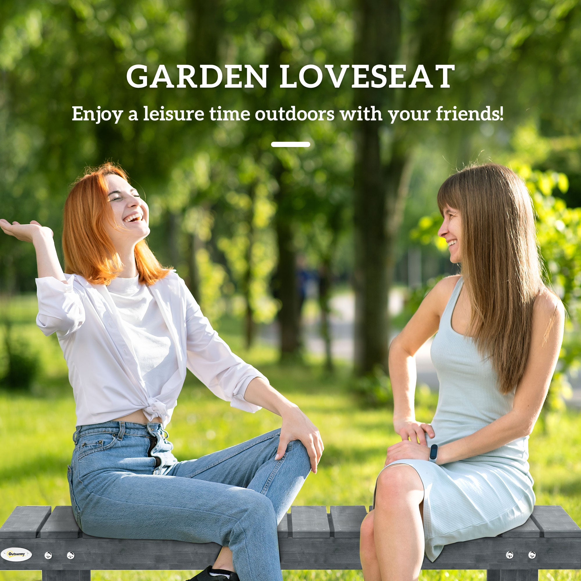2-Seater Garden Wooden Bench, Grey