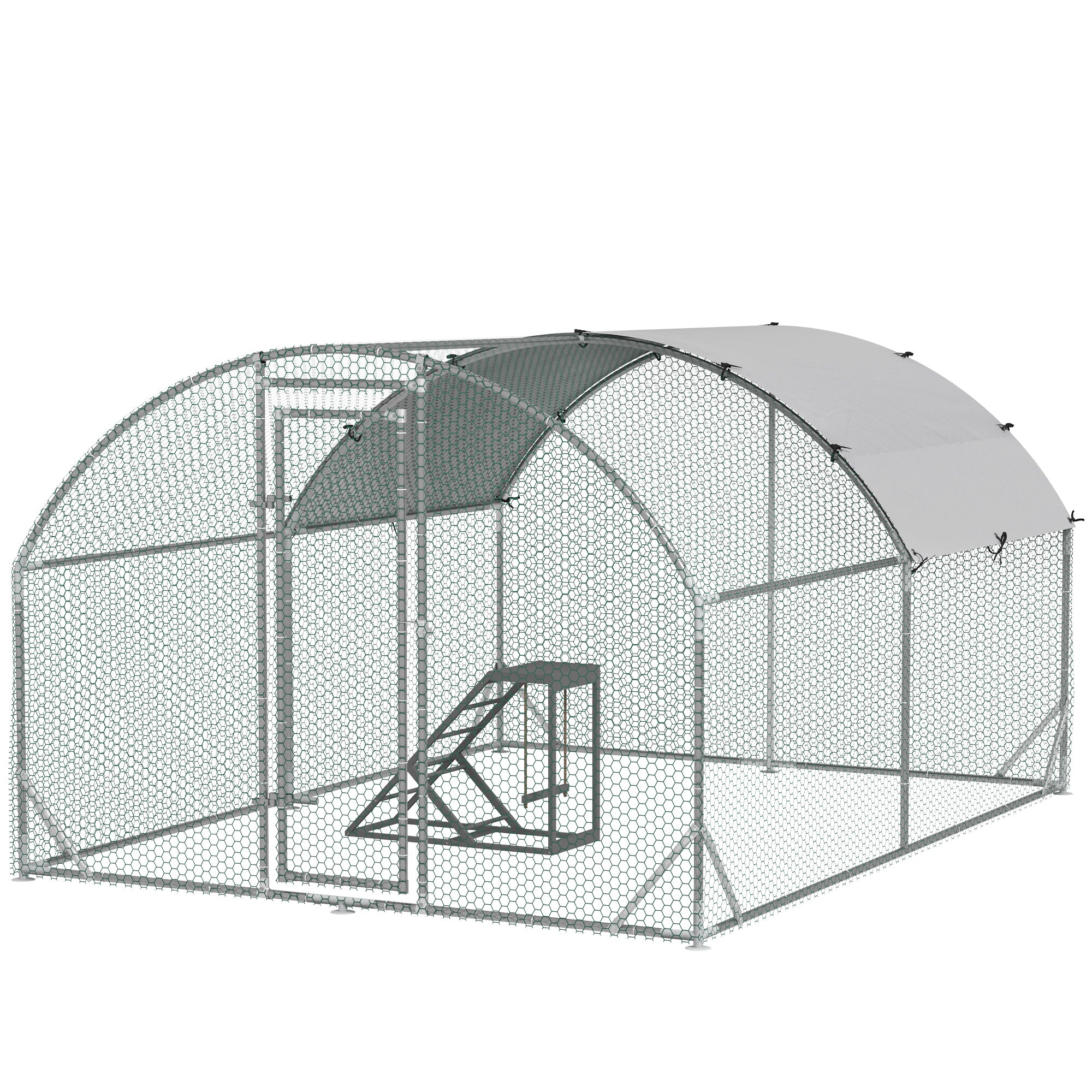 Walk In Chicken Run with Chicken Activity Shelf and Cover, 2.8 x 3.8 x 2m