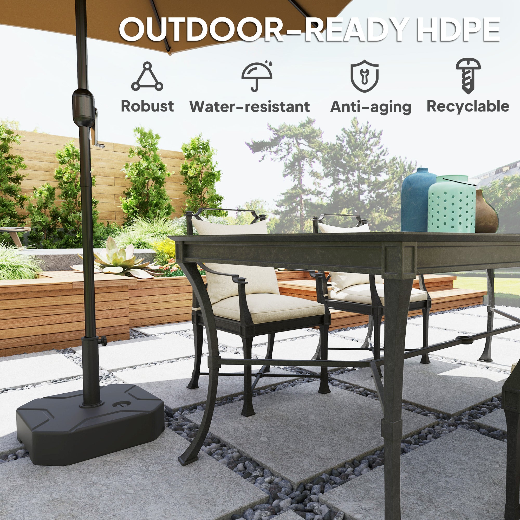 Square Garden Parasol Base, Garden Umbrella Stand Heavy Duty Parasol Base, Filled Up to 25kg with Stand or 20kg with Water for for 38, 48 mm Poles, Black