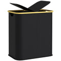 Double Laundry Basket 80L Collapsible Hamper with Lid and Groove Handles for Bathroom Bedroom Laundry Room - Black