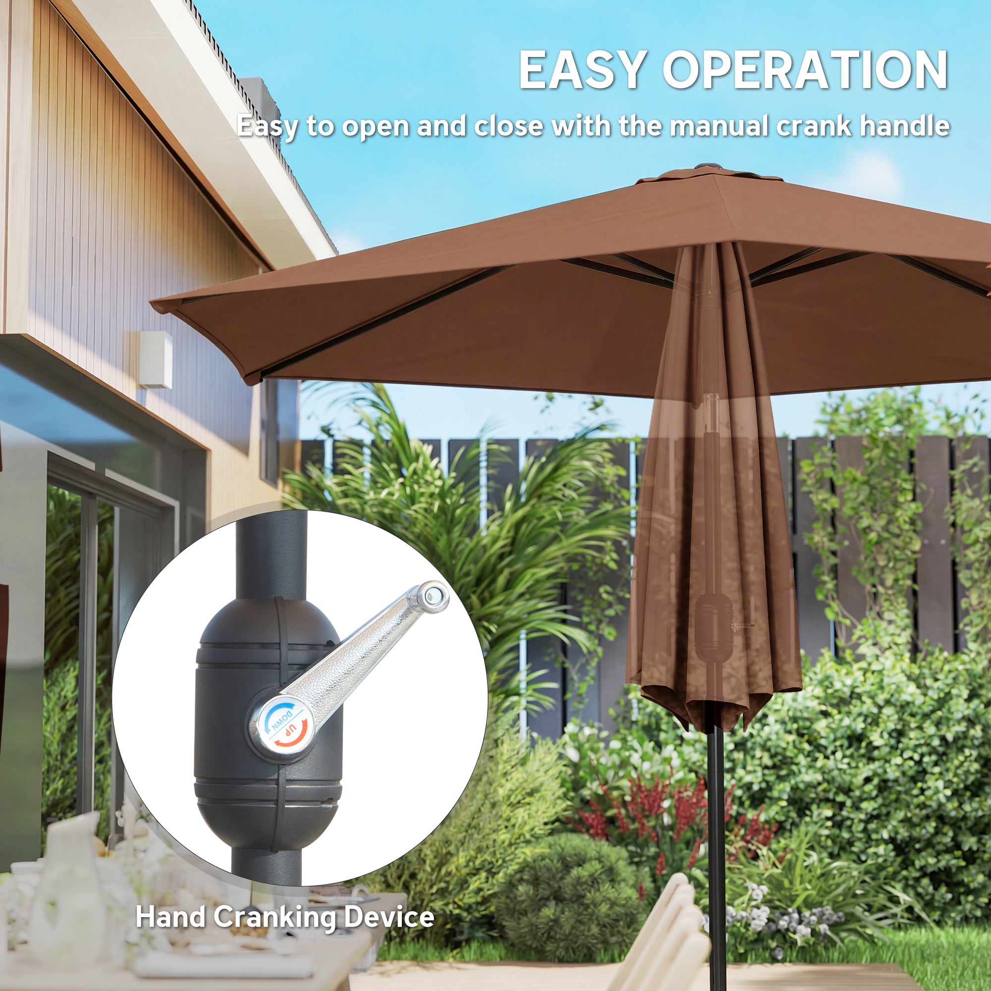 2.6 m Garden Parasol Umbrella with Aluminium Pole, Outdoor Patio Umbrella with Tilt and Crank, Vent, Coffee
