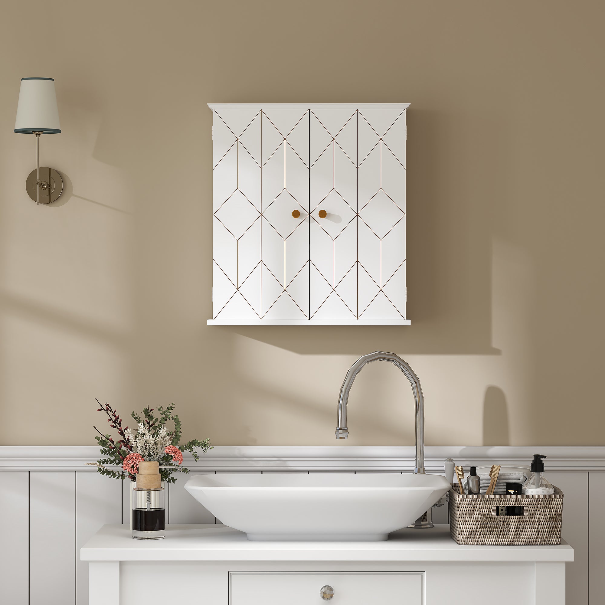 Bathroom Cabinet Wall Mounted, Bathroom Wall Cabinet Medicine Cabinet with 2 Doors, Adjustable Shelf, White