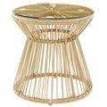 Round Rattan Side Table with Glass Top Hollow Drum Design - Natural