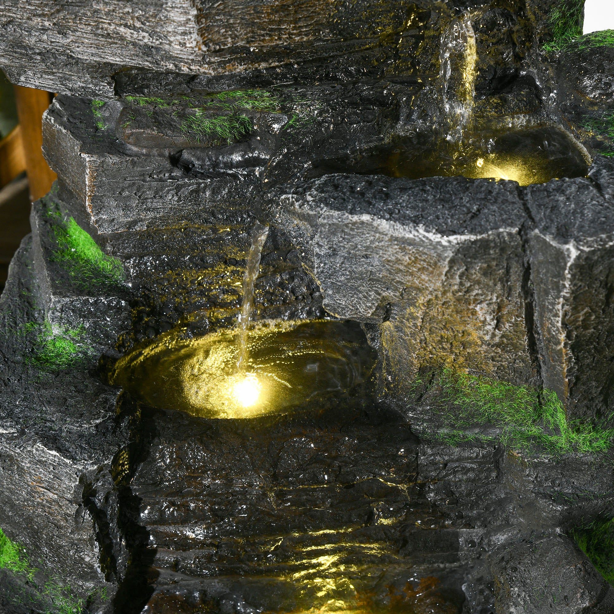 Garden Solar-Powered Water Feature with LED Lights - Dark Grey