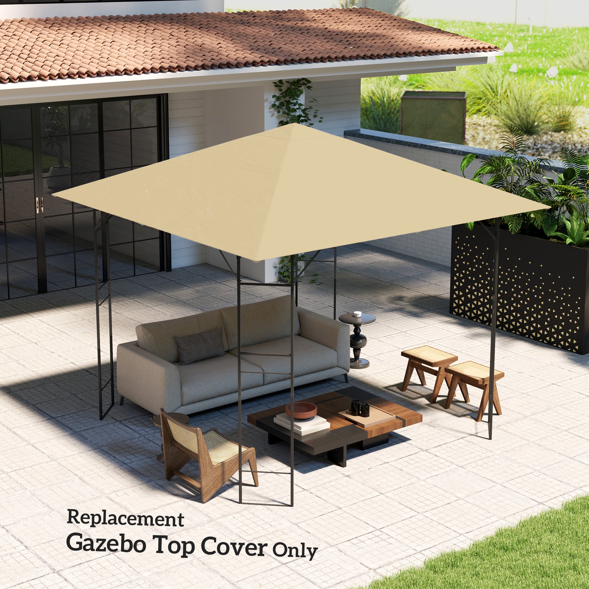 3 Piece 3x3m Gazebo Canopy Replacement Cover - Beige