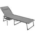 Five-Position Reclining Sun Lounger with Side Table and Pillow - Grey