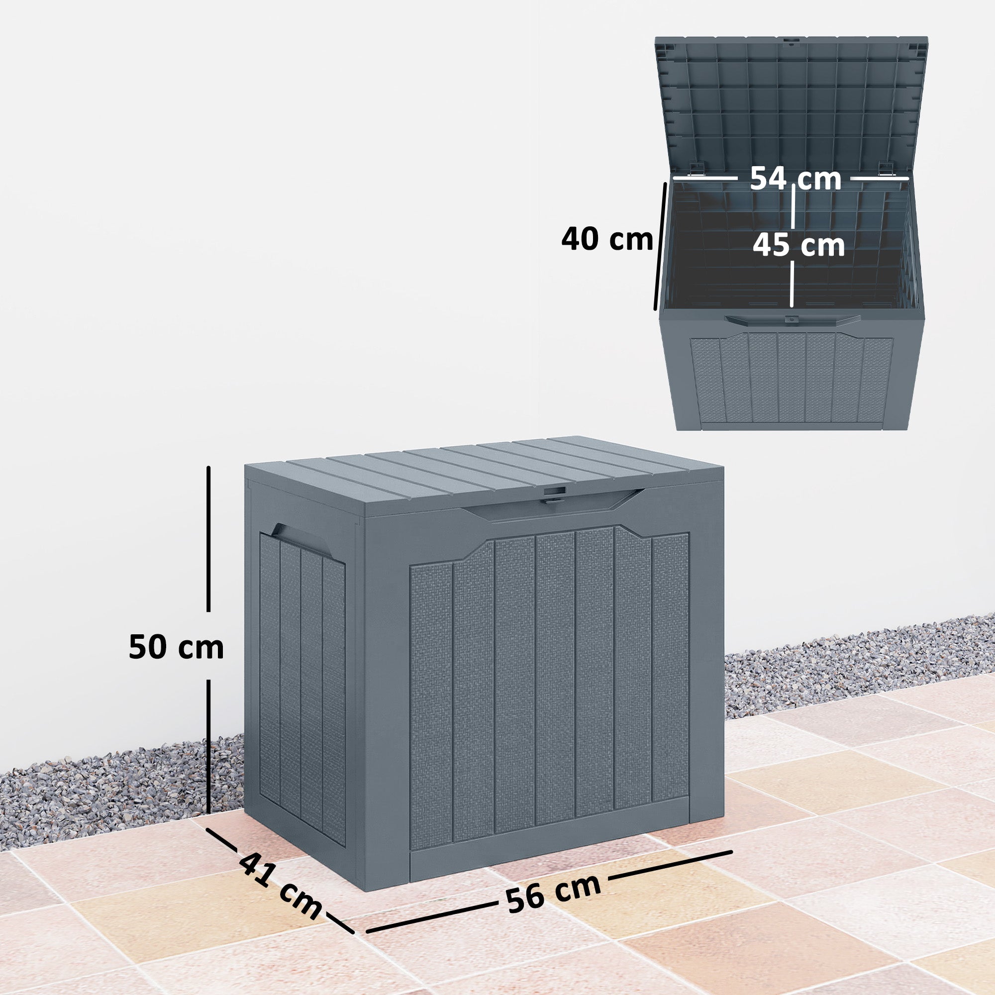 93L Plastic Garden Storage Box, Outdoor Storage Box with Handles, Waterproof Outdoor Storage Container, Light Grey