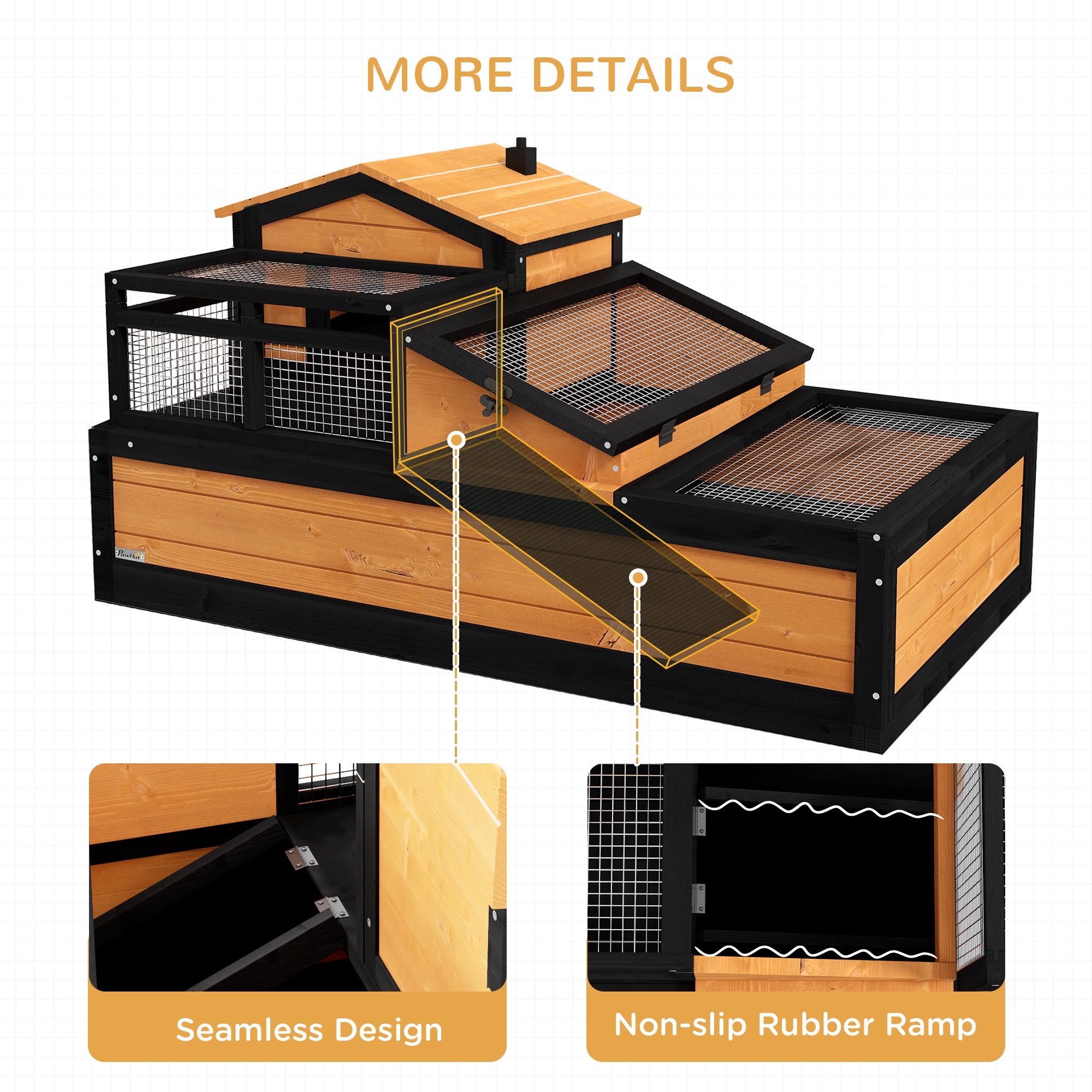 Wooden Tortoise House with Balcony, Tray, Roof, for Indoor and Outdoor, Yellow