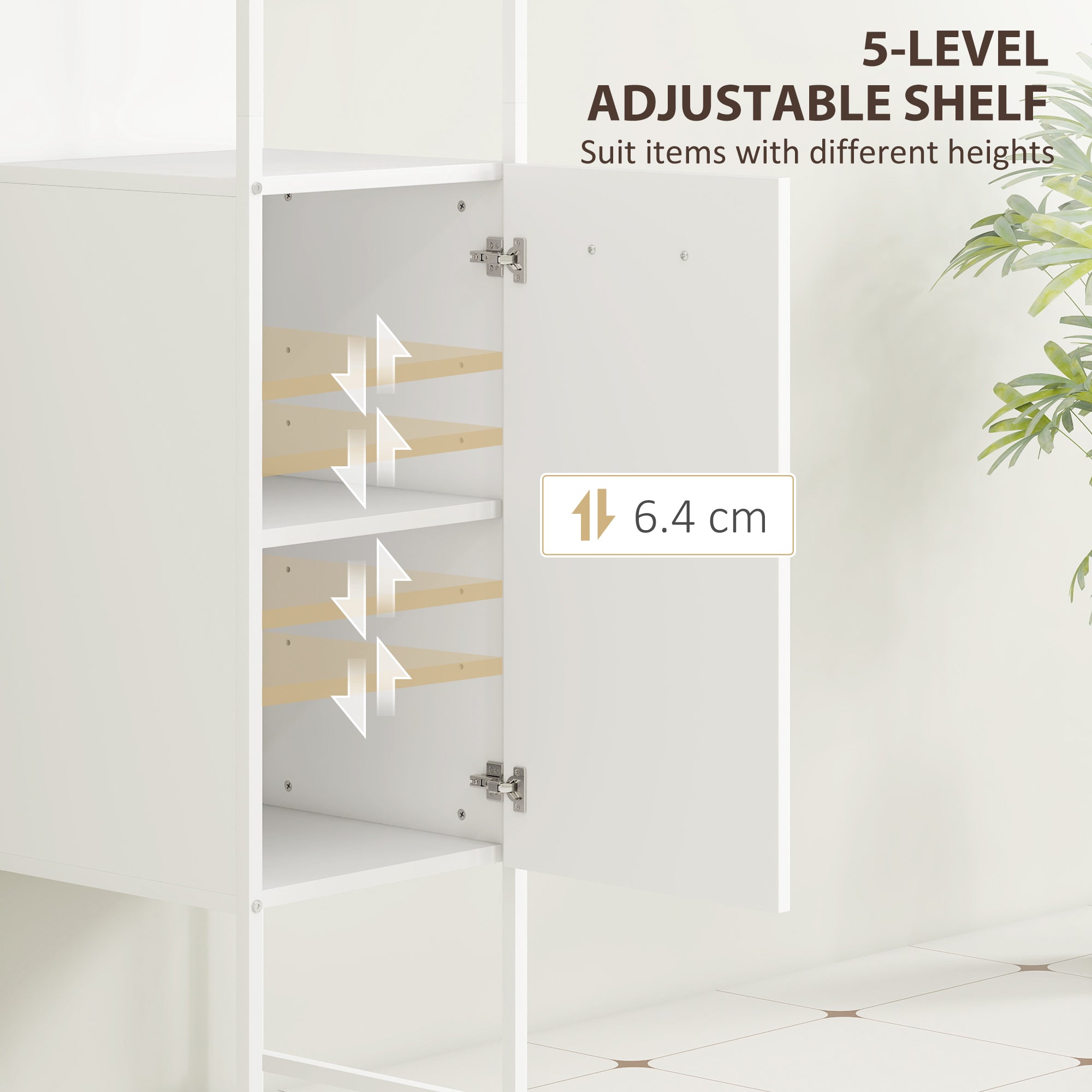 Tall Bathroom Cabinet with Open Shelves and Adjustable Shelf - White