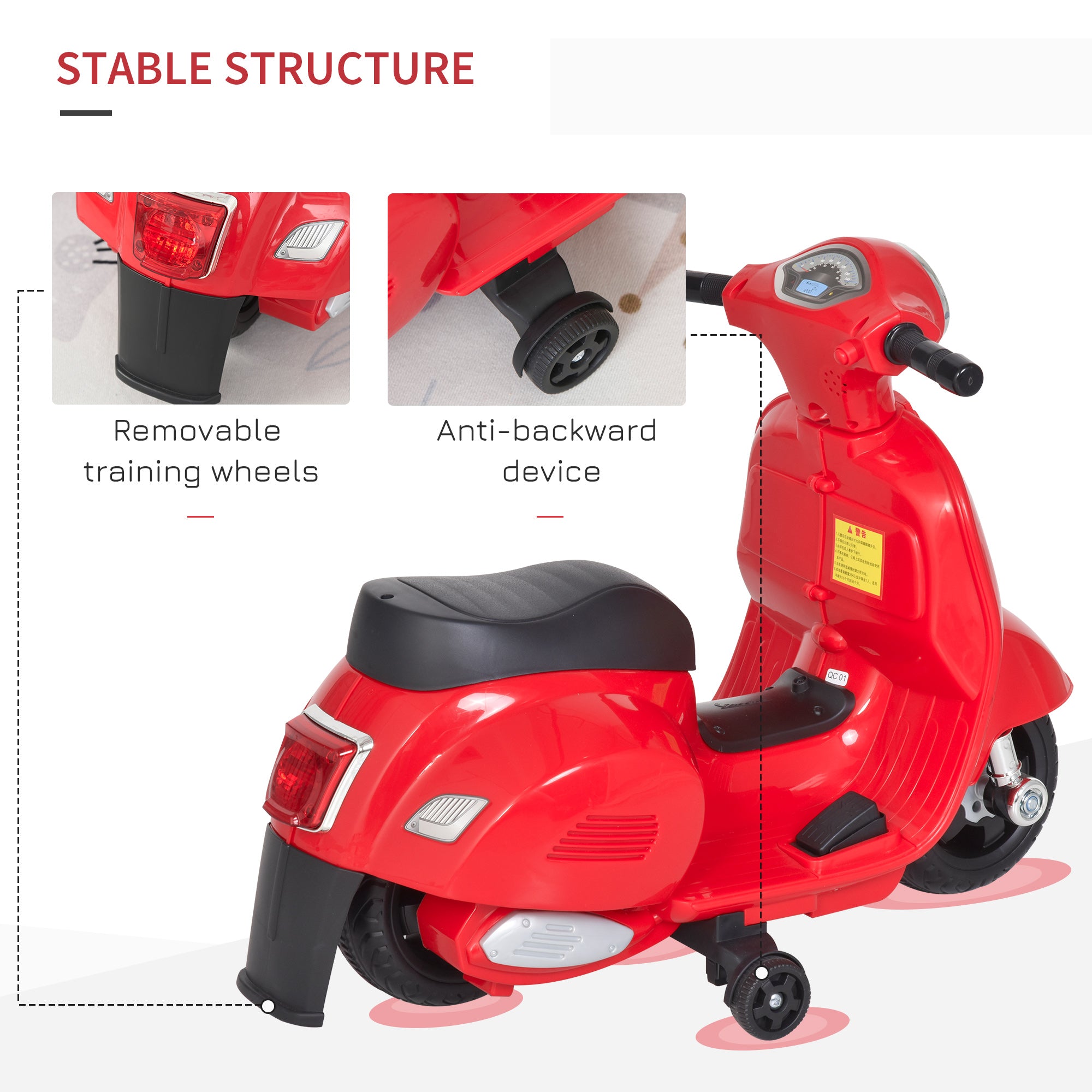 Vespa Licensed 6V Kids Electric Motorbike Ride On Motorcycle Battery Powered for 18-36 Months with Horn Headlight Red