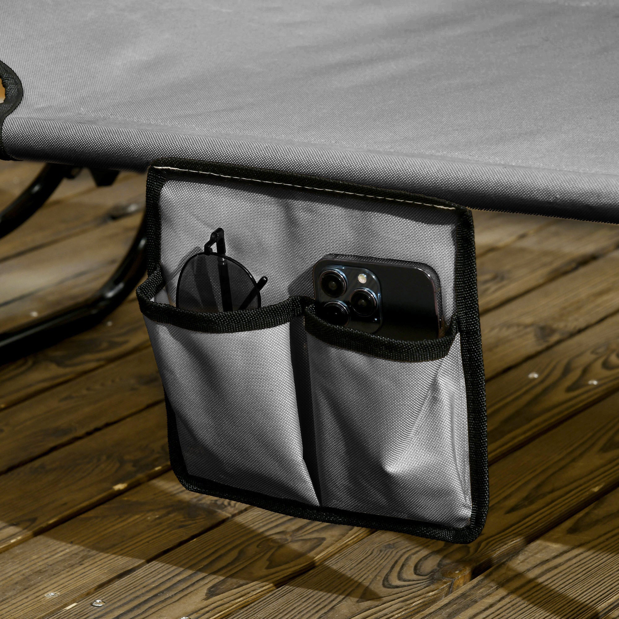 Set of Two Folding Sun Loungers, with Adjustable Backs and Sun Canopies - Grey