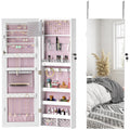 Lockable 108 x 37cm Jewellery Cabinet with LED Lights and Mirror - White Pink