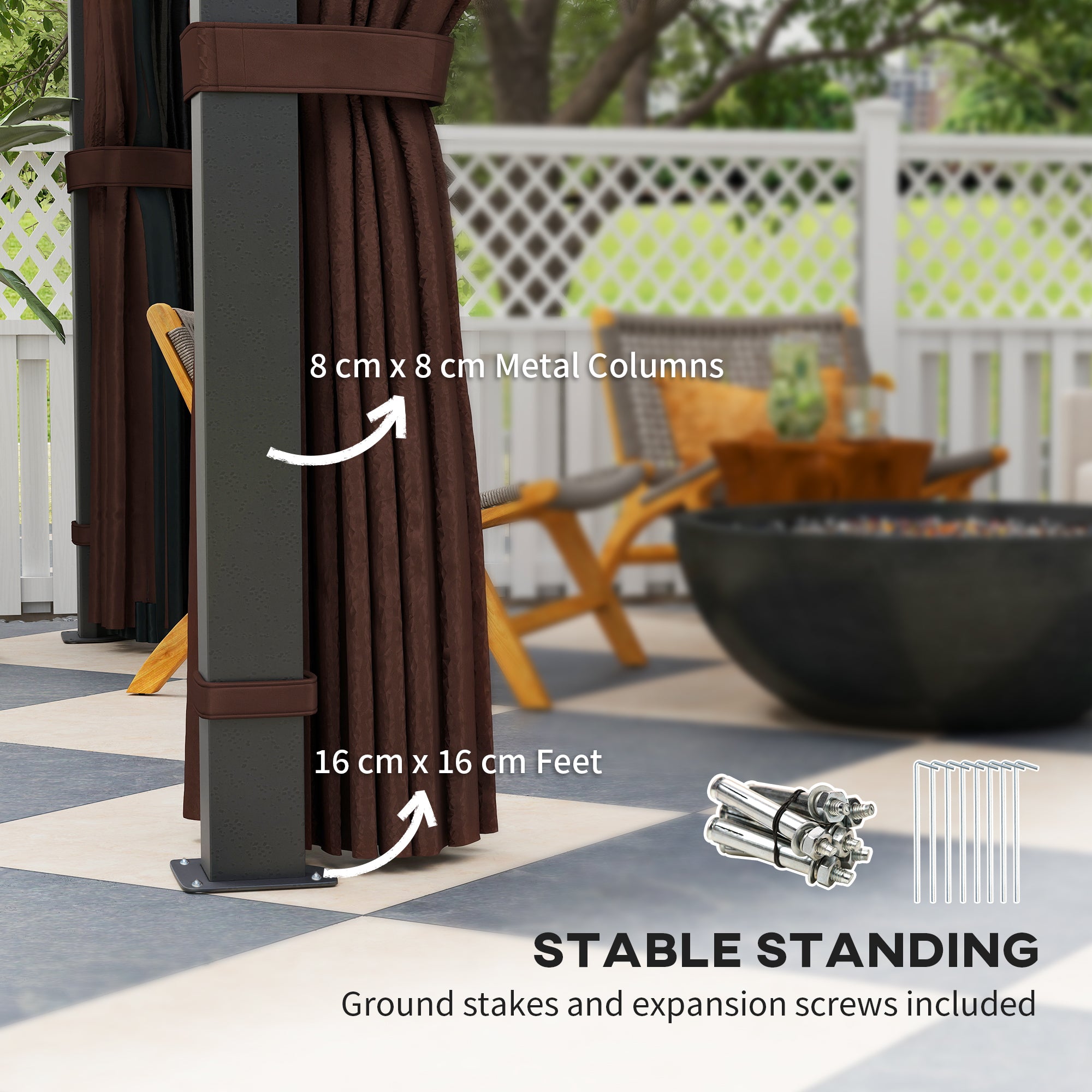 3 x 3(m) Hardtop Gazebo Canopy with 7mm Double Polycarbonate Roof, Garden Gazebo Permanent Pavilion with Mosquito Netting and Curtains for Patio, Deck, Brown