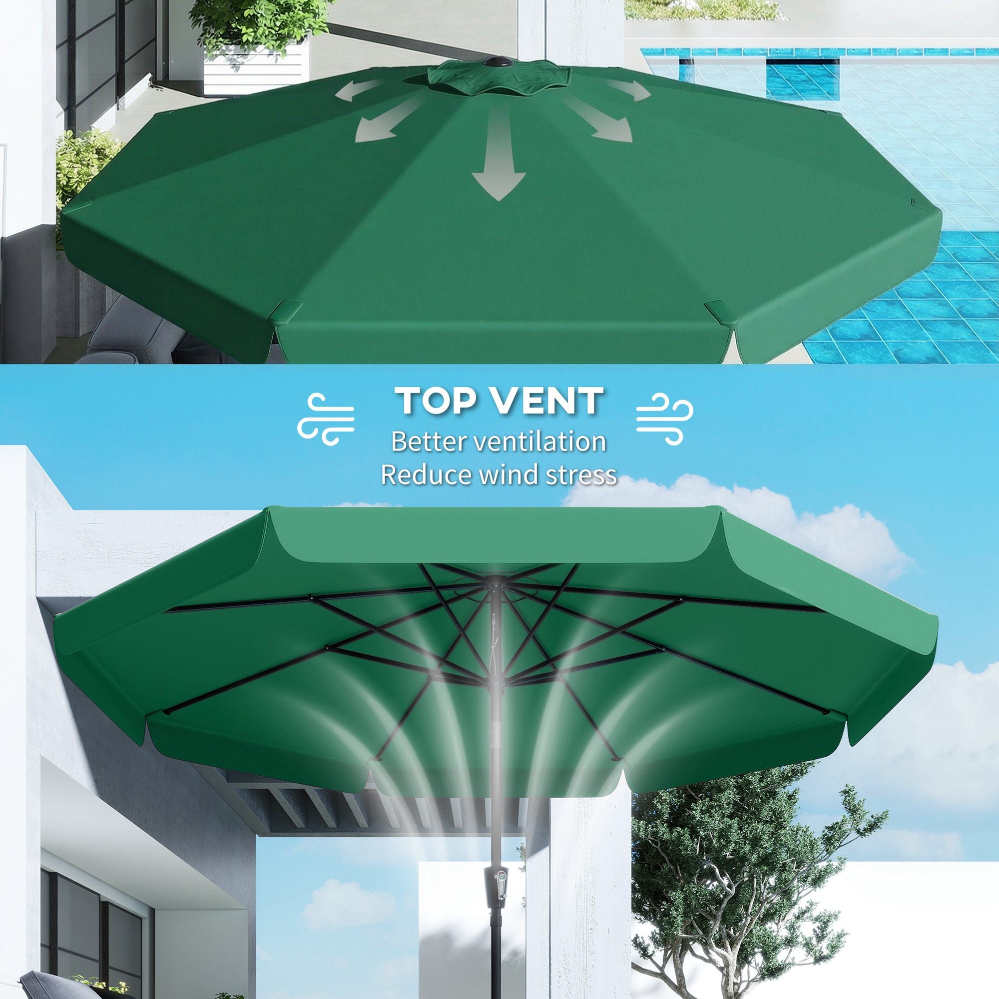 3 m Garden Parasol with Tilt Mechanism & Crank Handle, UPF 30+ Patio Umbrella Outdoor Table Umbrella, Green