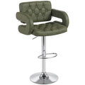 PU Leather Upholstered Swivel Bar Stool, Height Adjustable with Back, Armrest, Footrest, Green