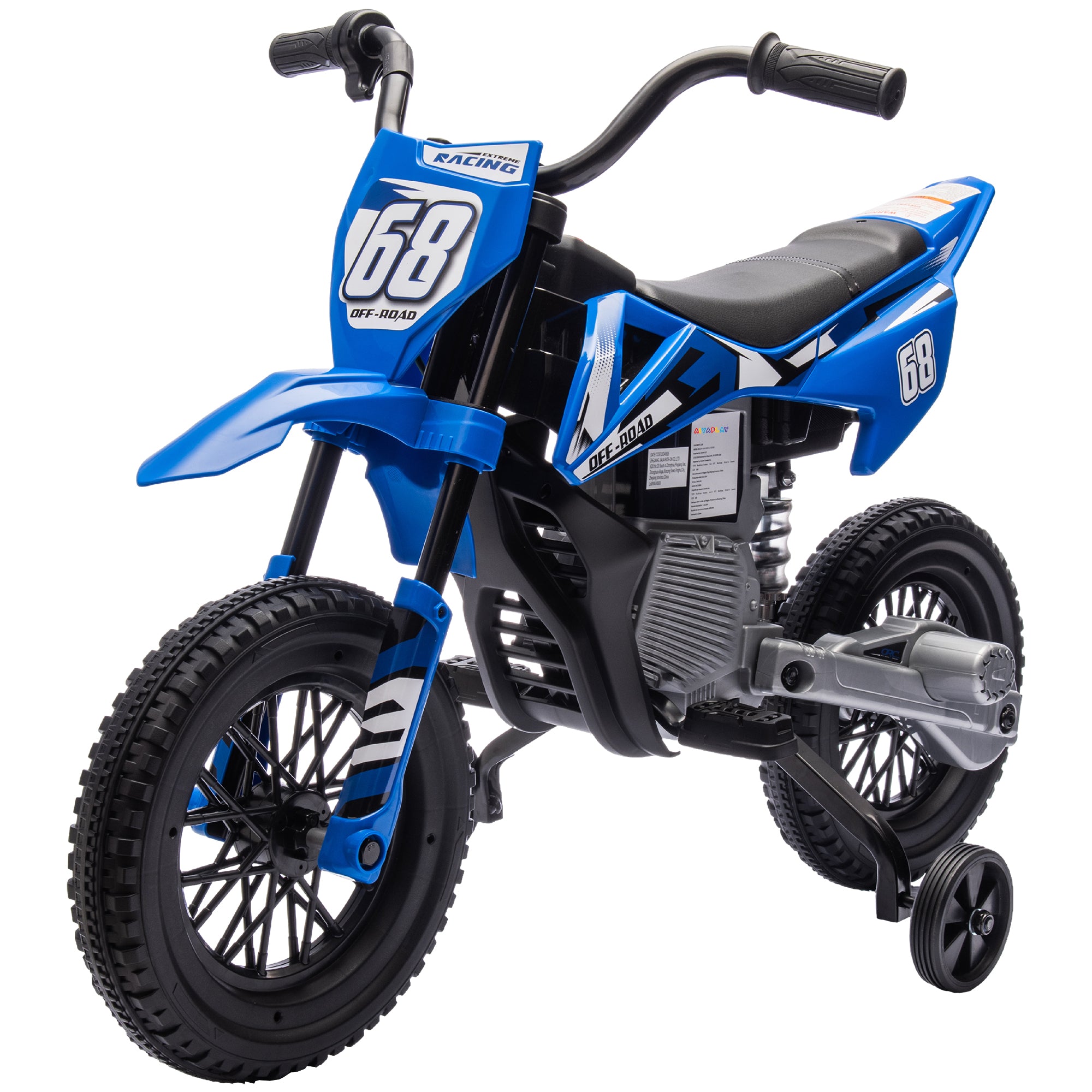 12V Kids Electric Motorbike, Kids Electric Ride on Motorcycle w/ Twist Grip Throttle, Training Wheels - Blue
