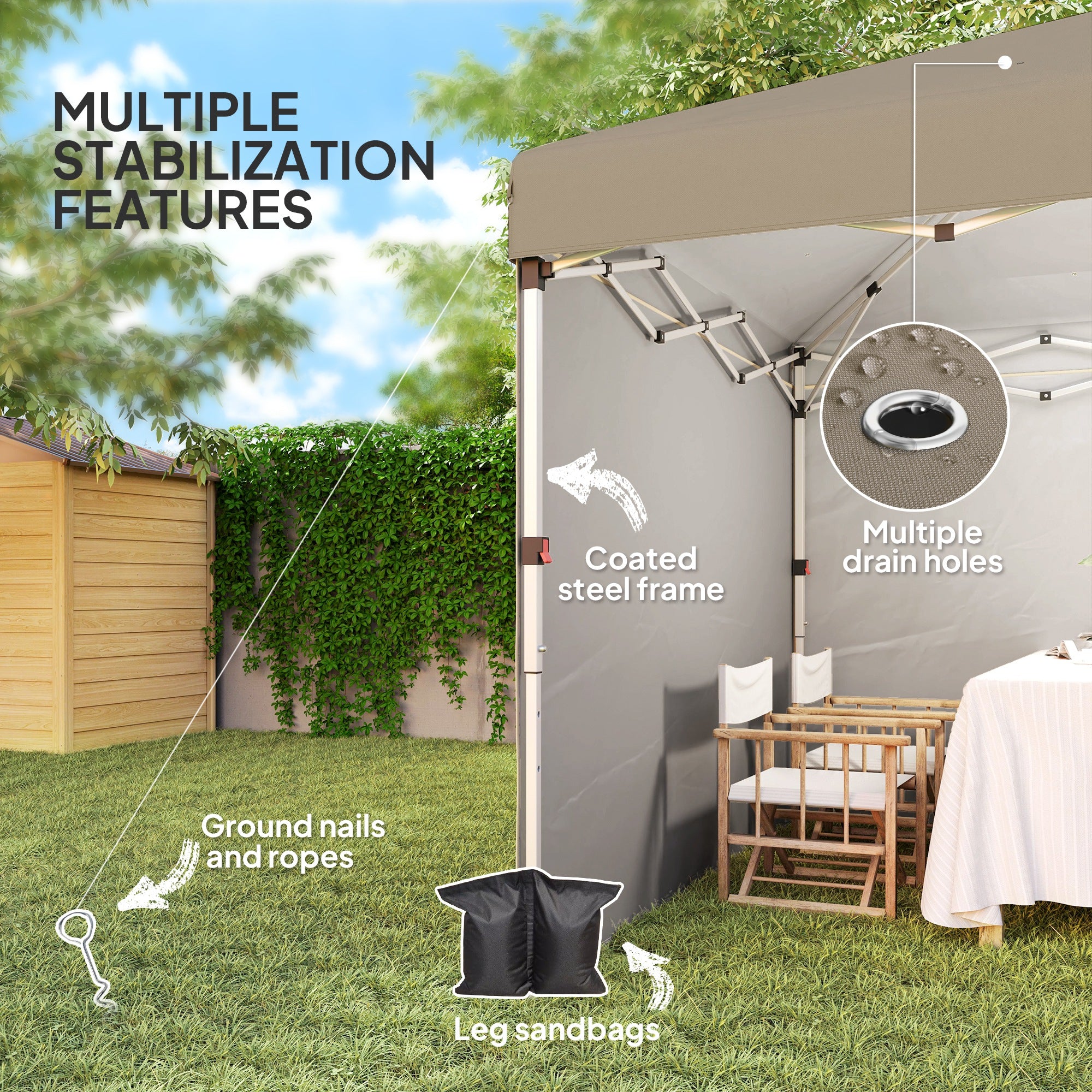 3 x 3 Metre Pop Up Gazebo Set with Sidewalls and Wheeled Bag - Khaki