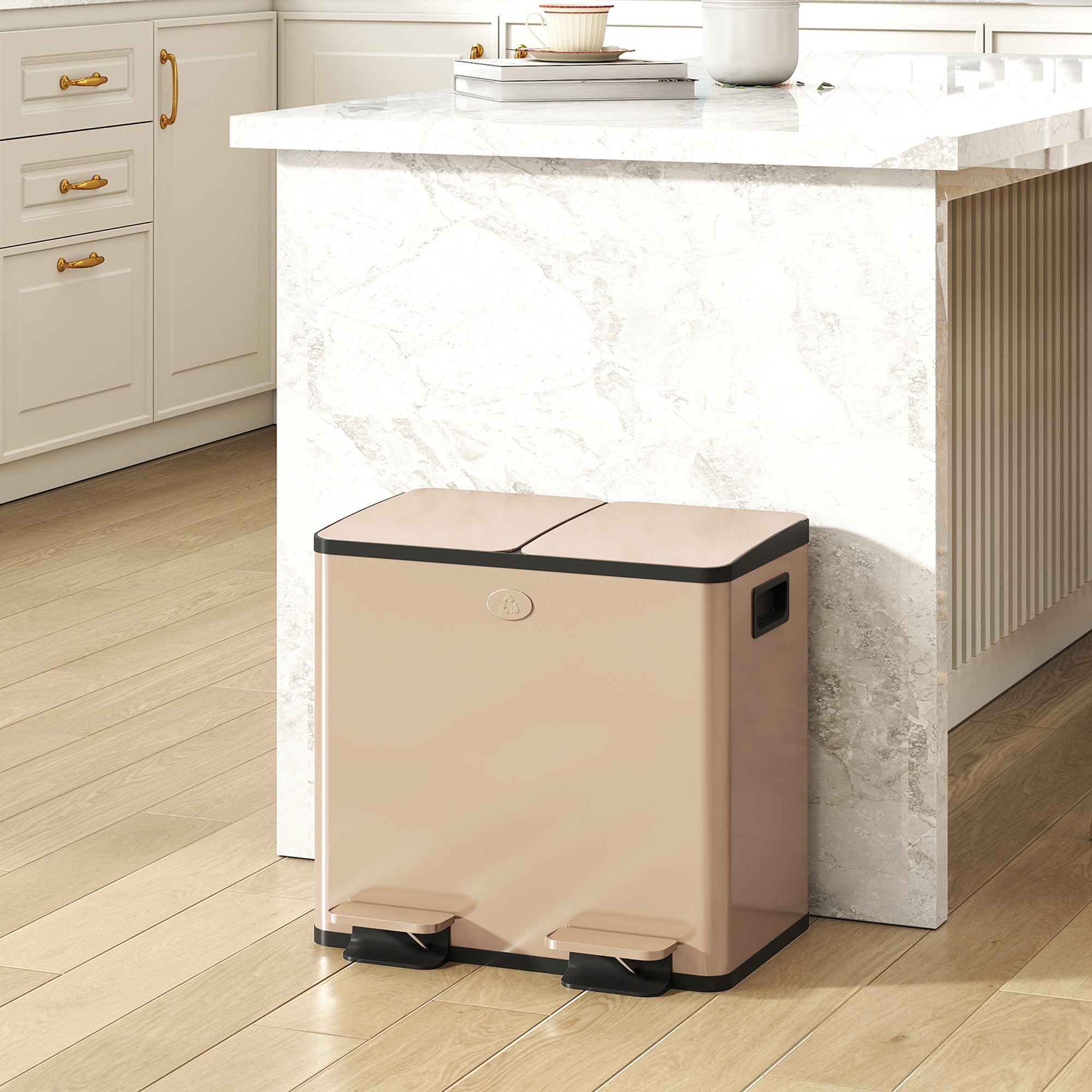 30L Dual Compartment Stainless Steel Bin, with Deodoriser Holders - Gold Tone