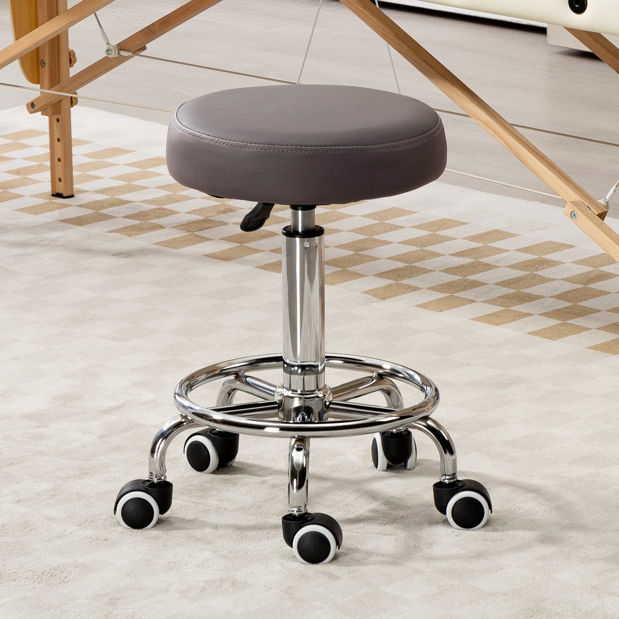 PU Leather Rolling Stool, Height Adjustable Stool Chair with Wheels for Salon, Massage, Spa, Grey