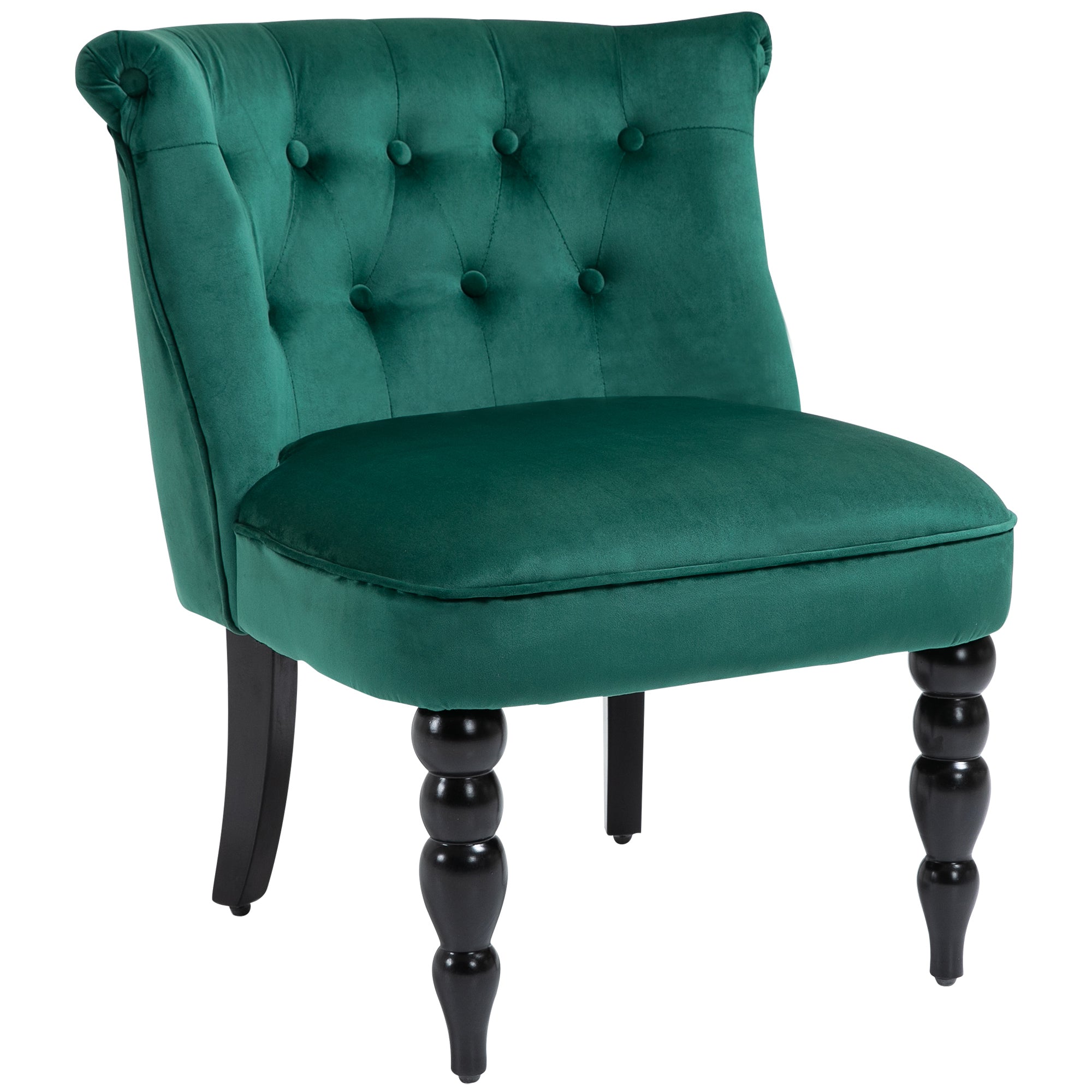 Velvet-Feel Wingback Accent Chair, with Wooden Legs - Green