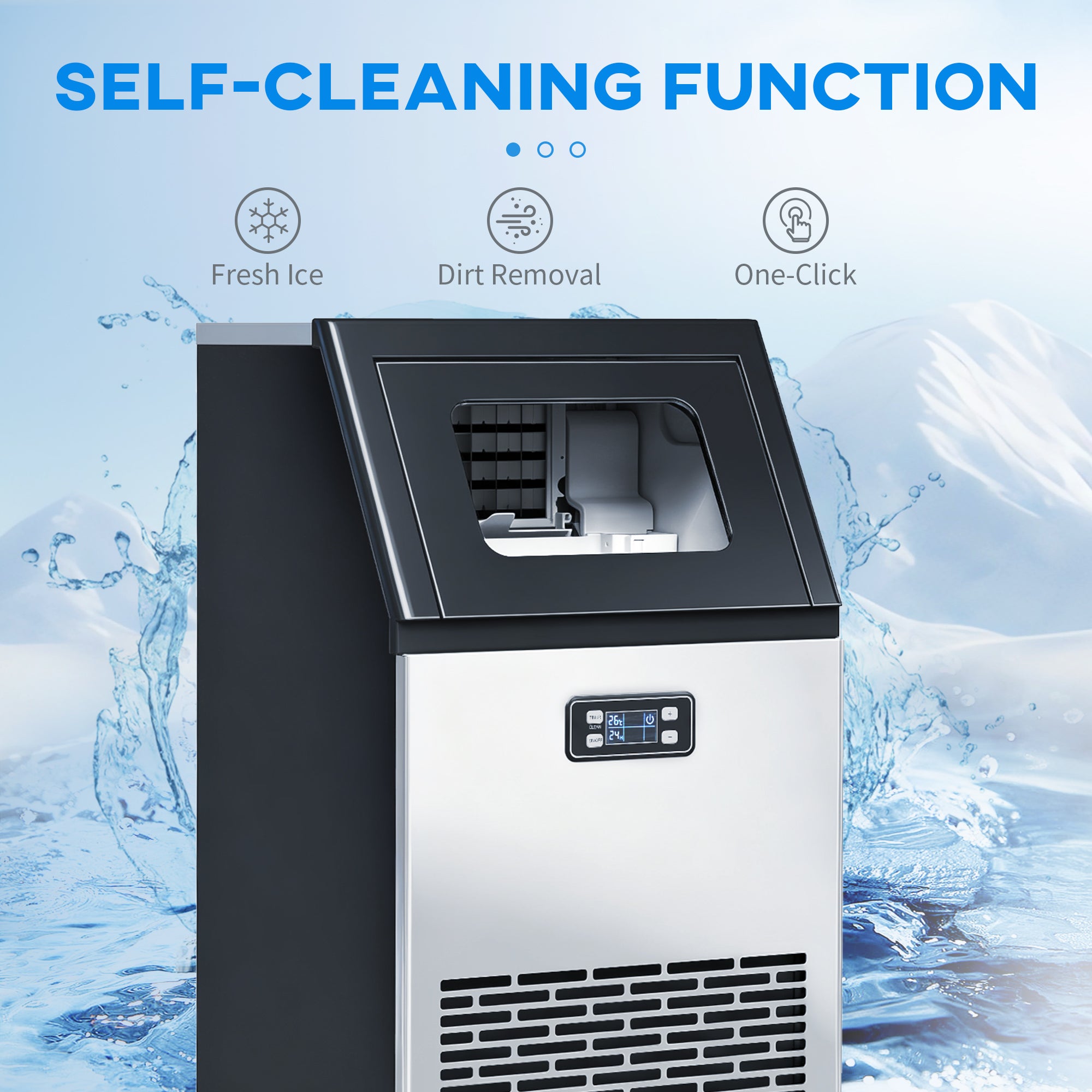 Commercial Ice Maker Machine, Freestanding Stainless Steel Ice Machine with Self-Cleaning, LCD Display, 45kg/24 Hours and 11kg Ice Storage for Home, Office, Bar, Restaurant, Supermarkets