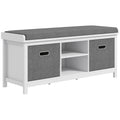 Shoe Storage Bench with Cushion Seat and Drawers - White/Grey