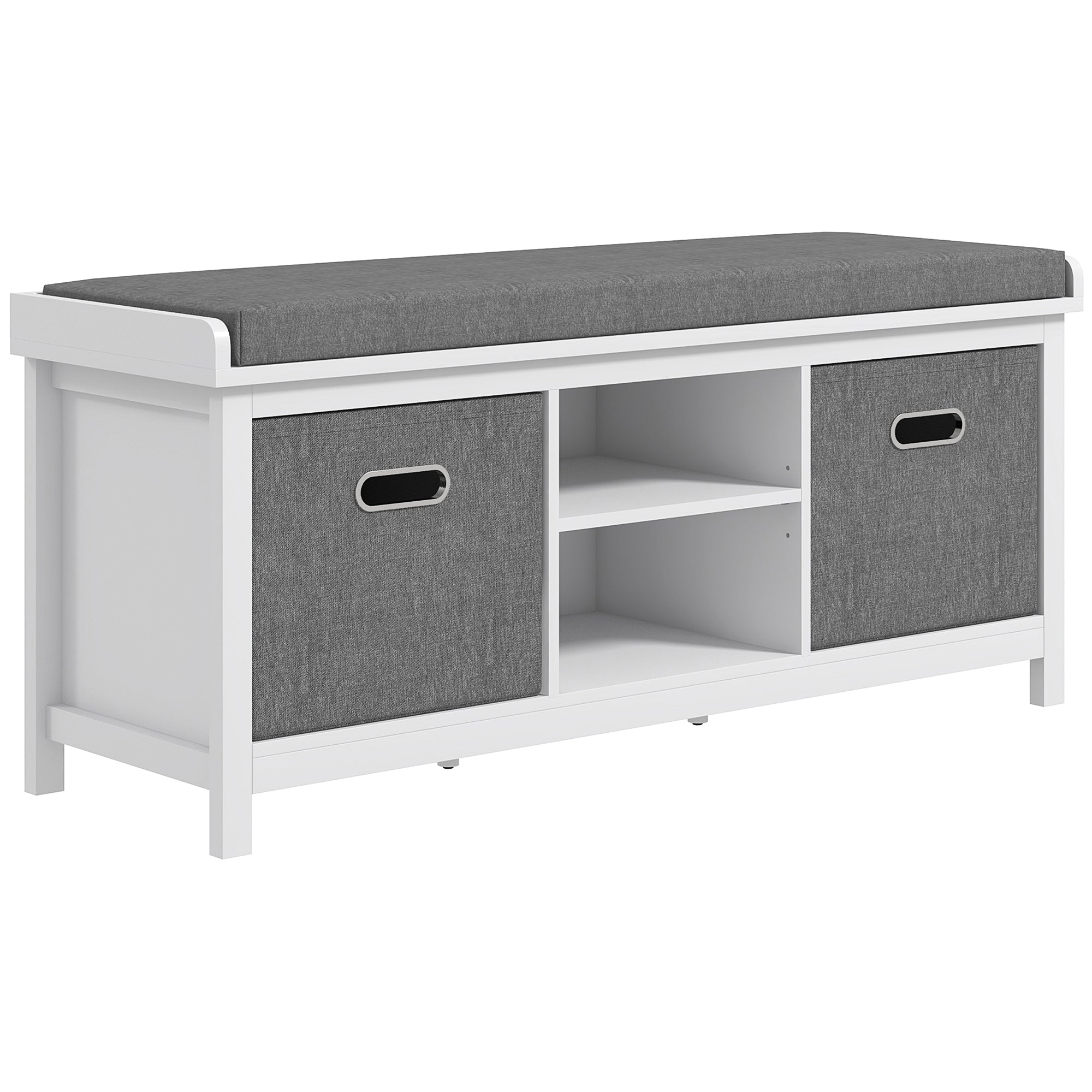 Shoe Storage Bench, with Cushion Seat - White/Grey