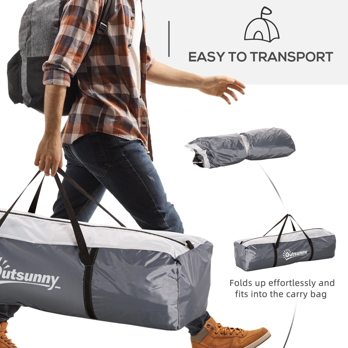 Dome Tent for 6-8 Person, Camping Tent with 4 Zipped Mesh Doors, Removable Oxford Cloth, Lamp Hook, Portable Carry Bag, White and Grey