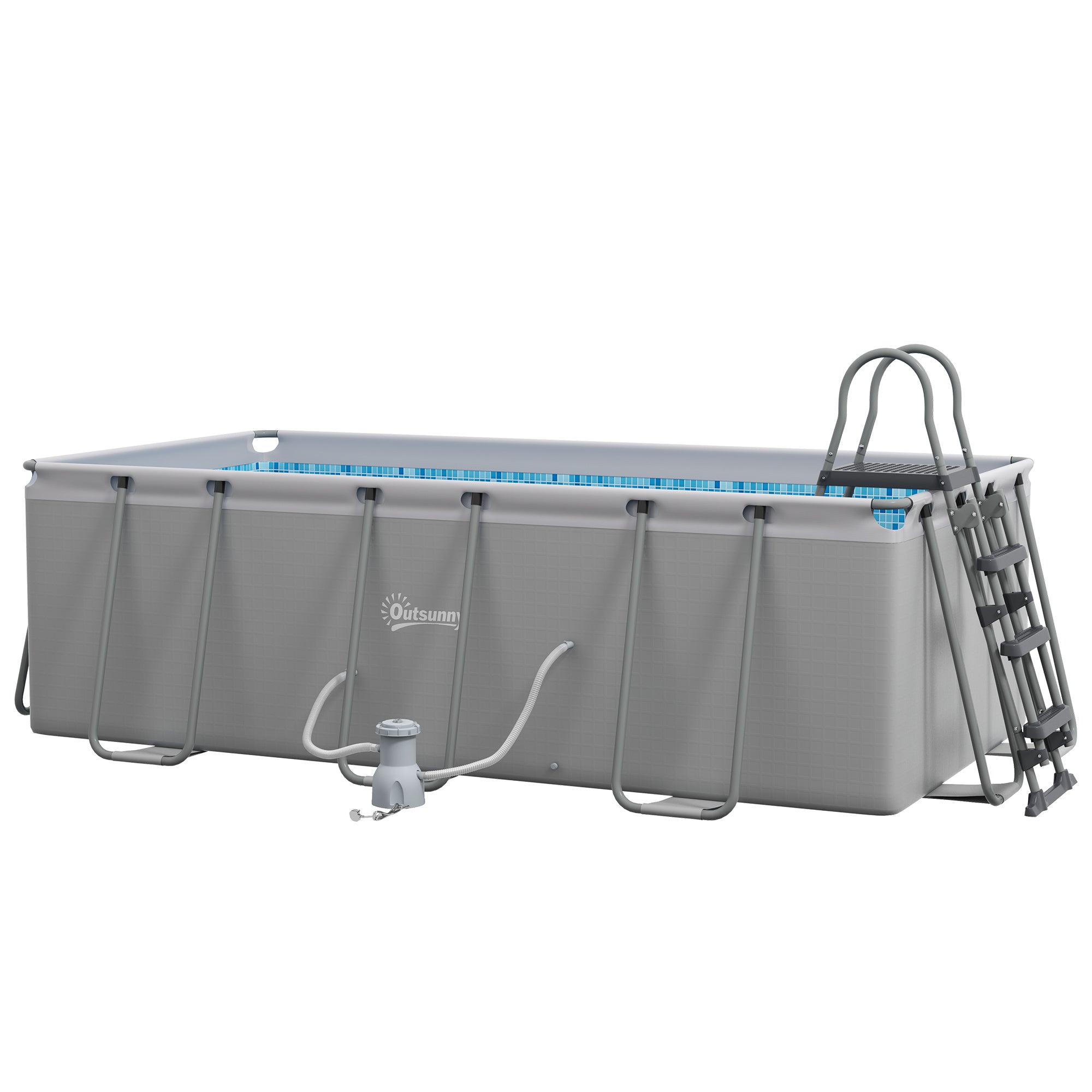 Rectangle Steel Frame Swimming Pool with Ladder and Pump - Grey