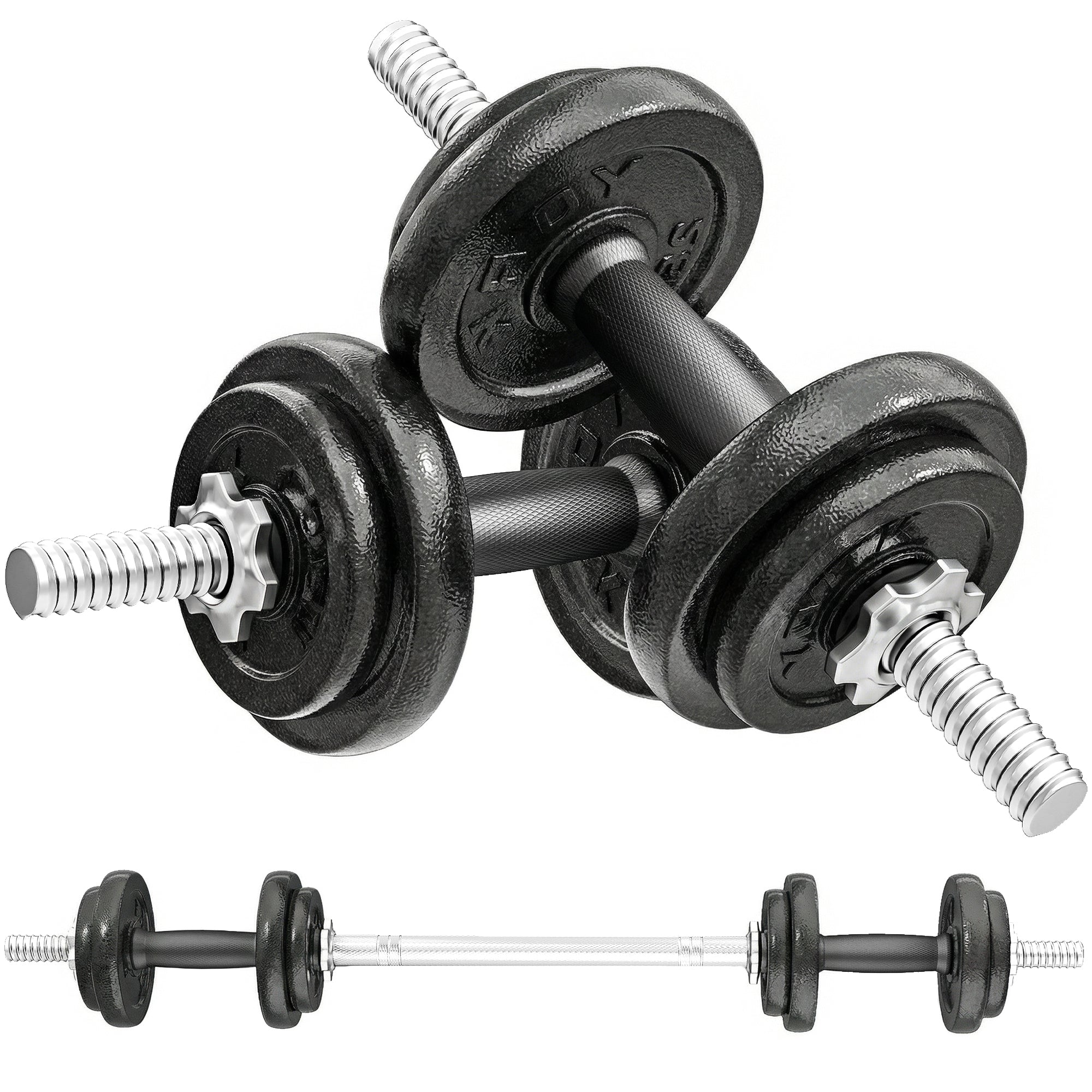 2-in-1 Adjustable Dumbbells Set, 20kg Cast Iron Weights Dumbbells Set with Non-Slip Grip for Strength Training, Weight Lifting, Bodybuilding, Home Gym Workout Equipment for Men & Women