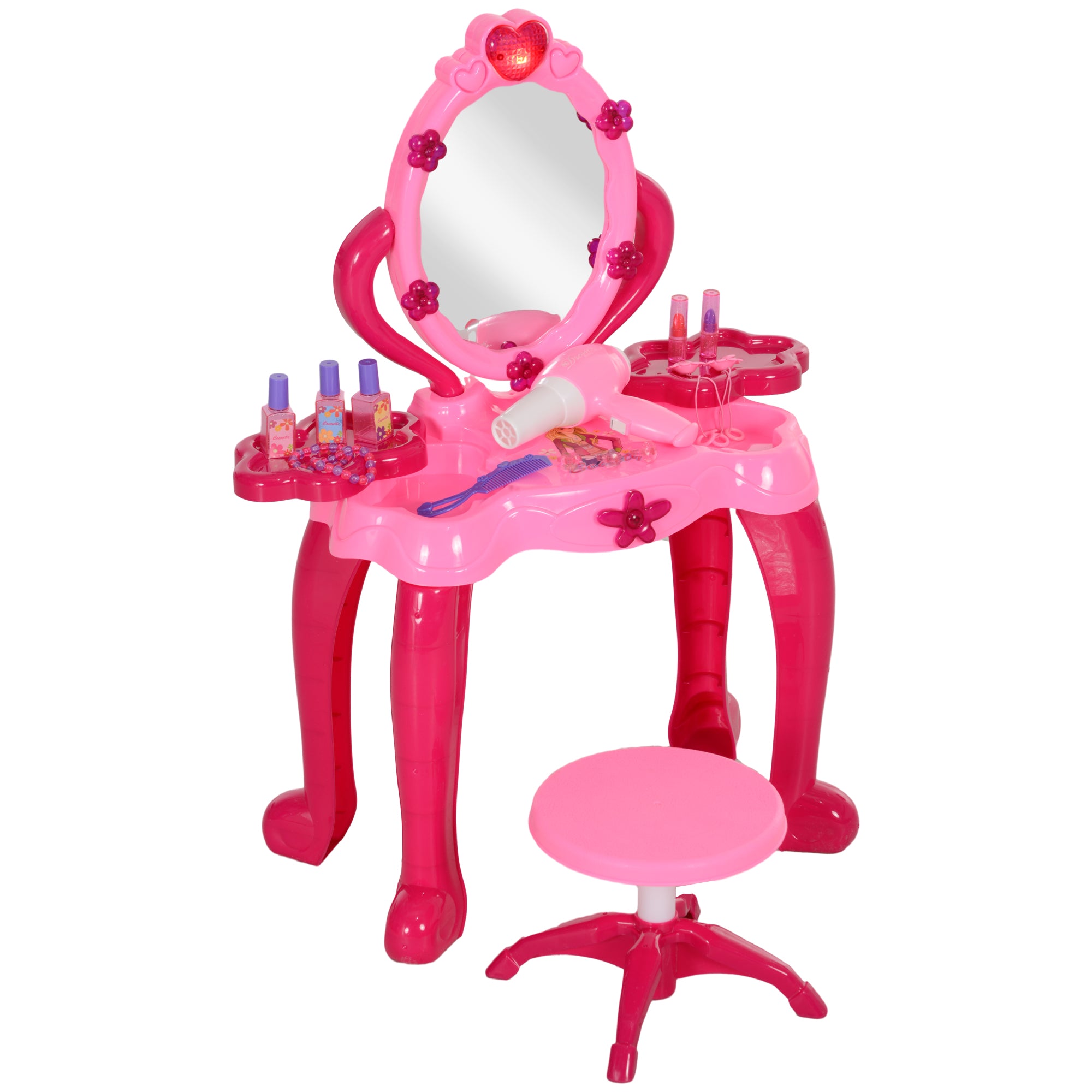 Kids Dressing Table with mirror, Stool, Light, Music, 15 Accessories, for Ages 3-6 Years, Pink