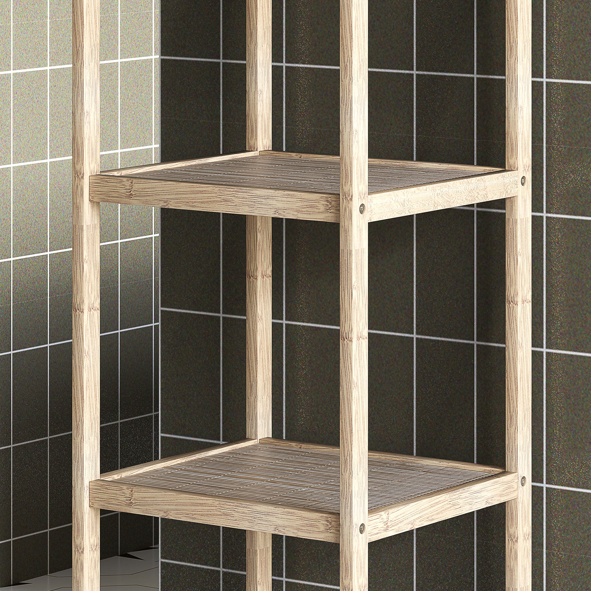 Four-Tier Bamboo Bathroom Shelf - Natural Finish